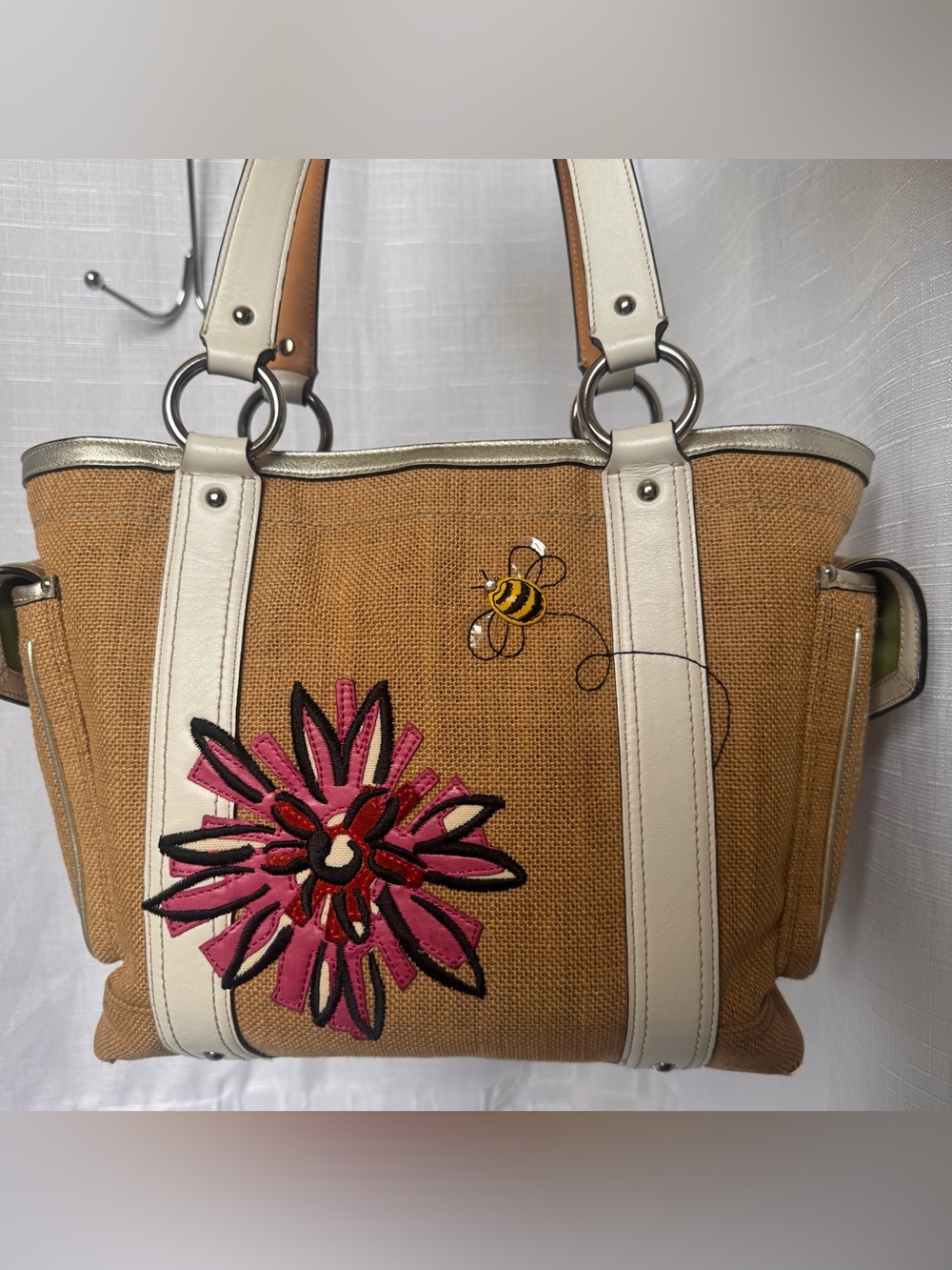 Coach vintage Canvas Floral Tote Handbag in Mustard Yellow with bumblebee 🐝 - Picture 5 of 10